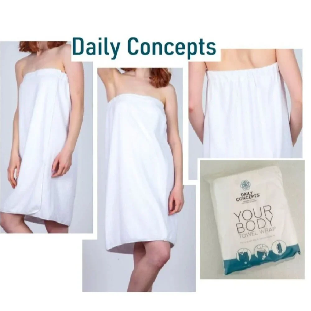 Daily Concepts White Body Towel Wrap Quick Dry Soft Secure Button Closure